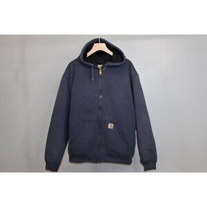 Carhartt Thermal Lined Hooded Sweatshirt Mens Large Navy Blue Full Zip Jacket